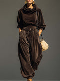 Ensemble sweat-shirt et pantalon en velours marron vintage (ceinture incluse)