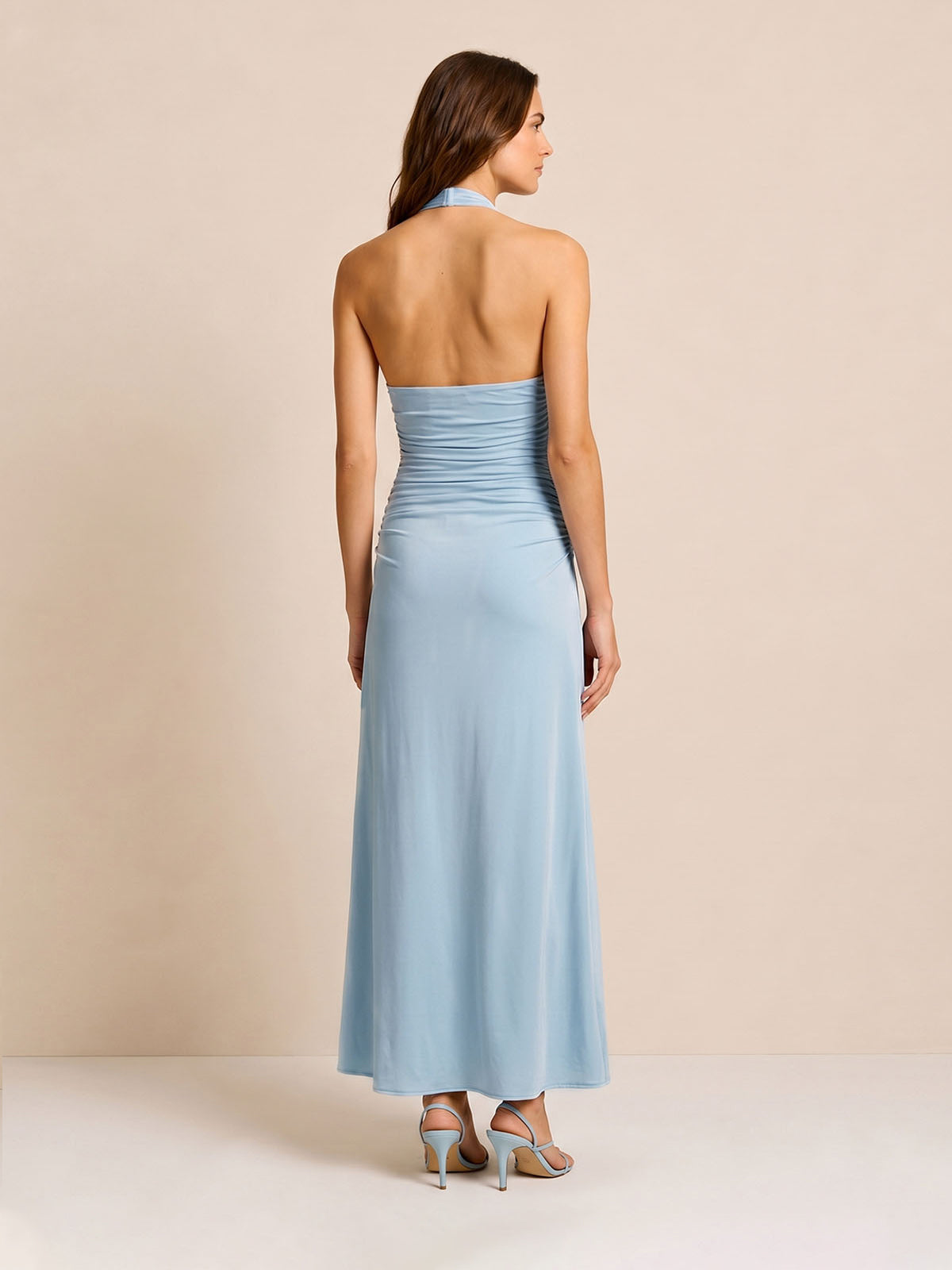 Robe longue dos nu à motif floral 3D