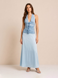 Robe longue dos nu à motif floral 3D
