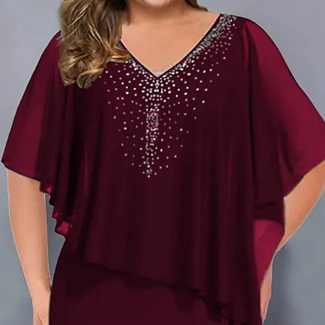 Amelie - Robe en mousseline à décolleté en V, ornée de perles