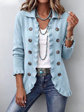 Gilet en maille bleu poudré à volants