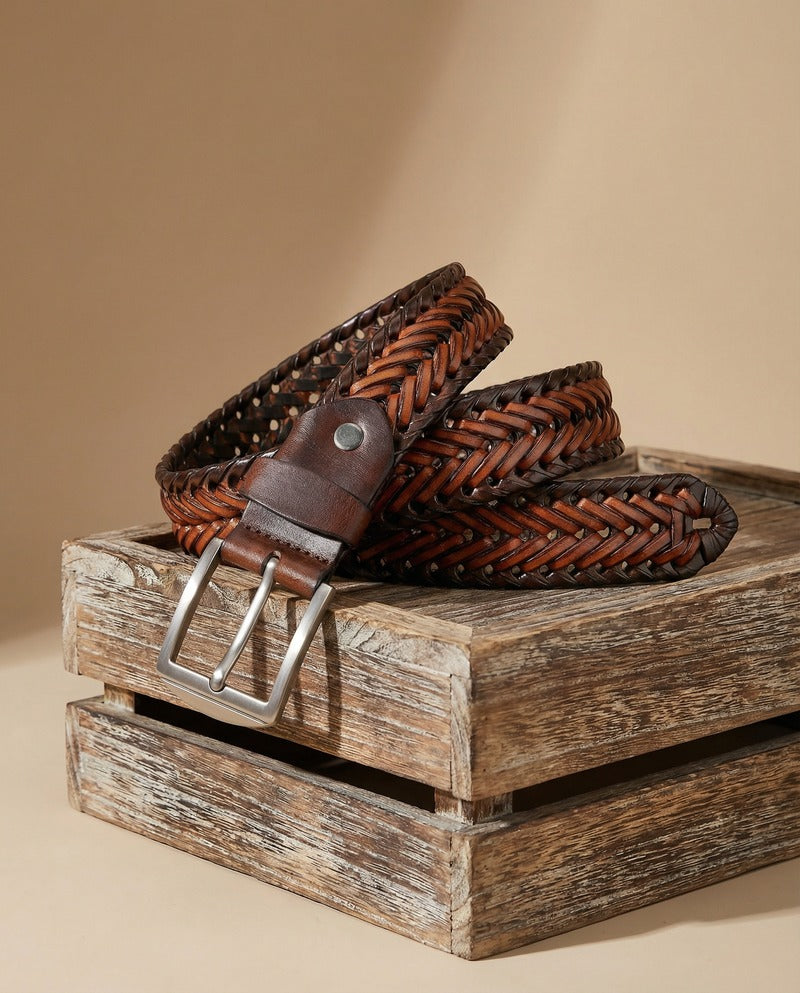 Ceinture tressée en cuir