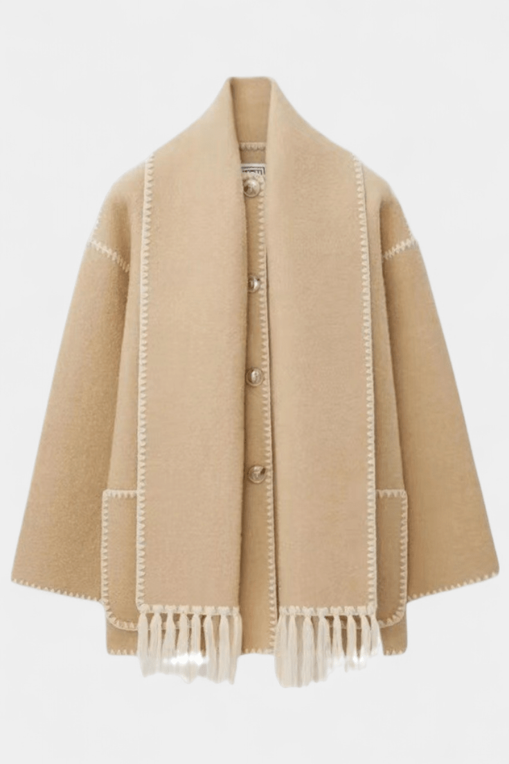 Manteau Pauline avec écharpe intégrée et silhouette fluide