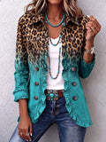 Veste blazer à imprimé léopard dégradé et volants