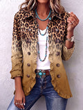 Veste blazer à motif léopard ocre avec volants