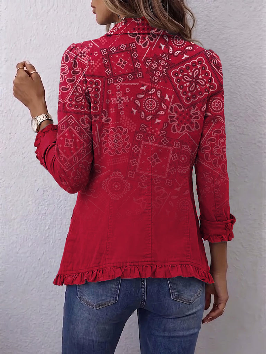 Veste en cachemire rouge dégradé à volants