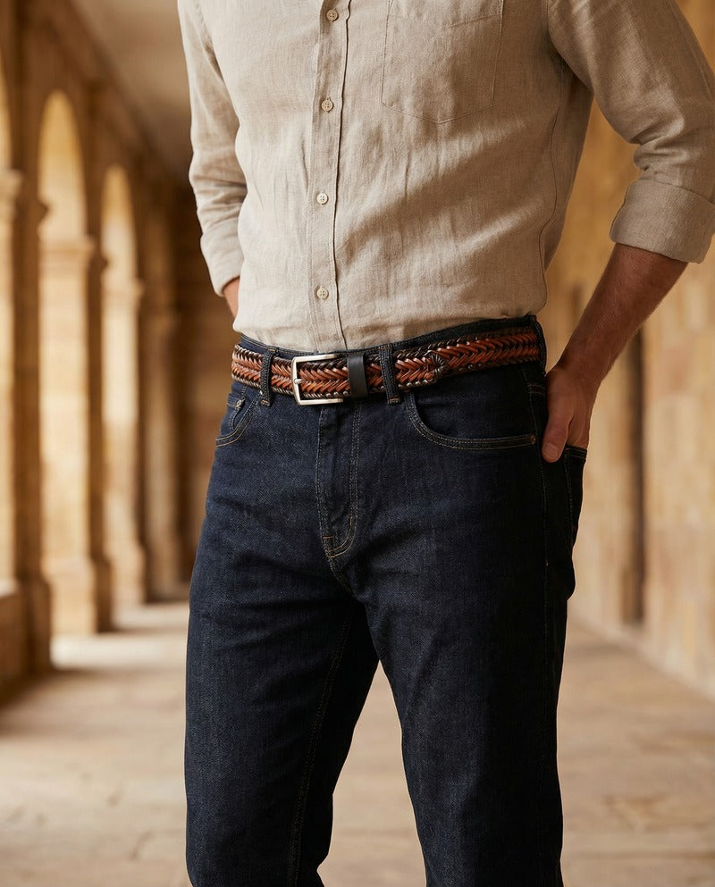 Ceinture tressée en cuir