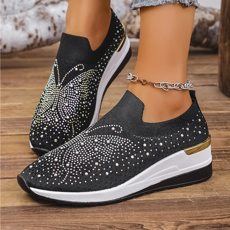 Baskets à enfiler pour femme avec strass et motif papillons