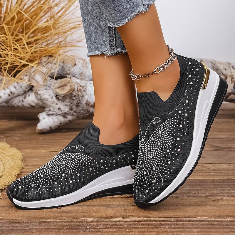 Baskets à enfiler pour femme avec strass et motif papillons