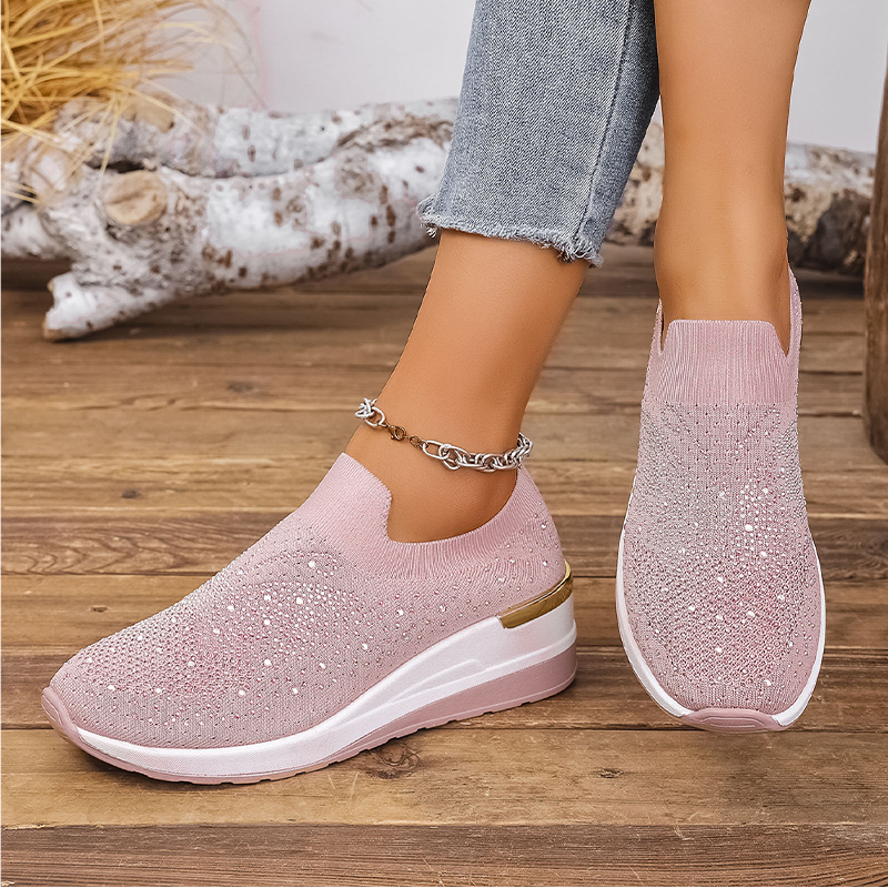 Baskets à enfiler pour femme avec strass et motif papillons