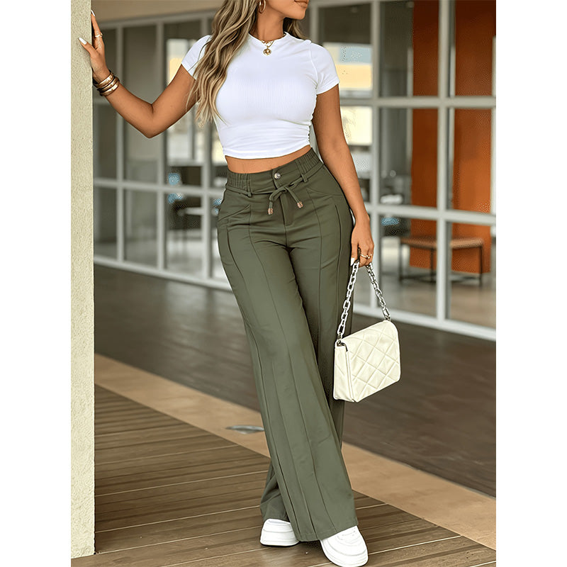Pantalon taille haute à jambe droite – Couture sur le devant, élastique au dos et coupe flatteuse – Parfait pour un look élégant au quotidien 🌿