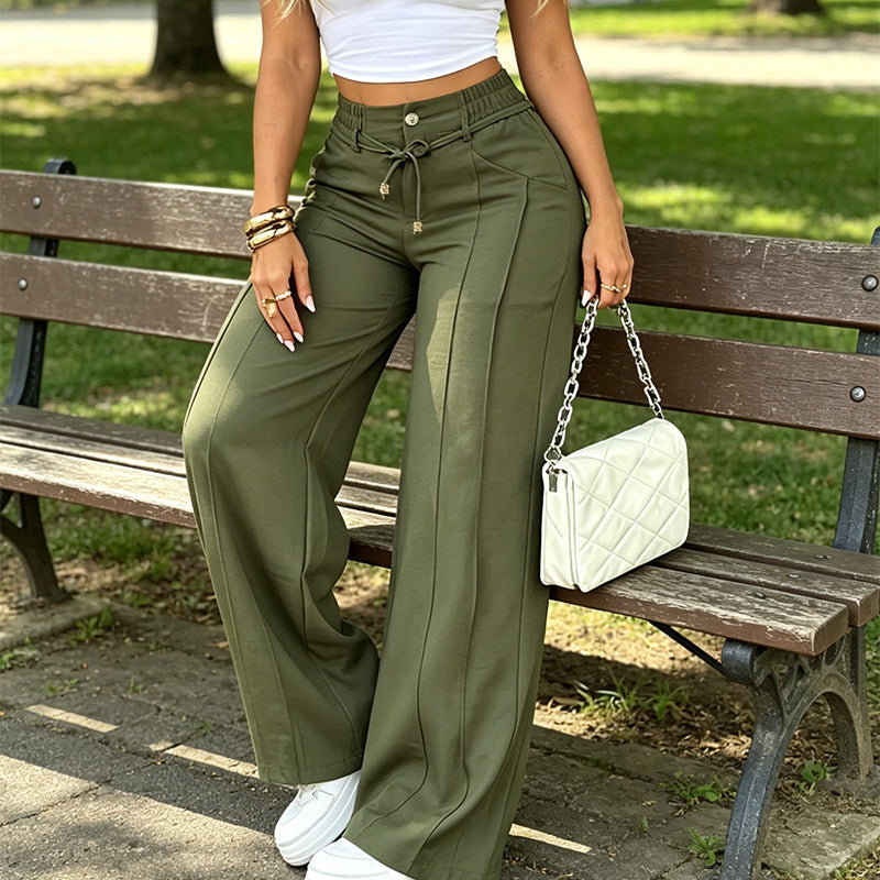 Pantalon taille haute à jambe droite – Couture sur le devant, élastique au dos et coupe flatteuse – Parfait pour un look élégant au quotidien 🌿