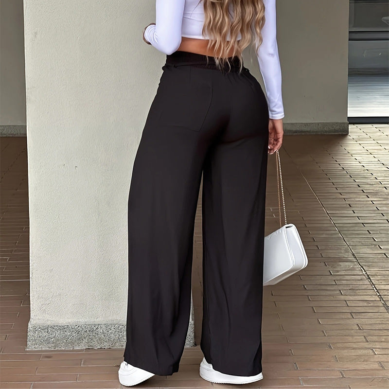 Pantalon taille haute à jambe droite – Couture sur le devant, élastique au dos et coupe flatteuse – Parfait pour un look élégant au quotidien 🌿