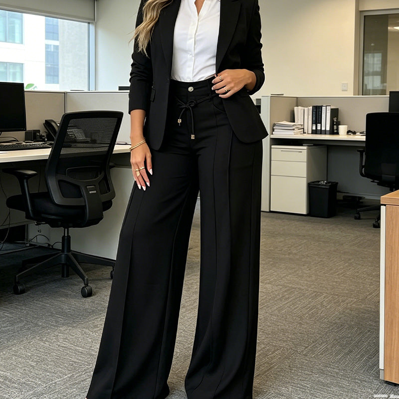 Pantalon taille haute à jambe droite – Couture sur le devant, élastique au dos et coupe flatteuse – Parfait pour un look élégant au quotidien 🌿