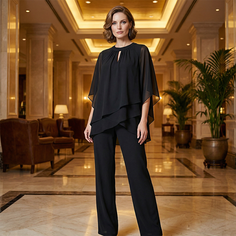 Ensemble élégant deux pièces : chemisier à ourlet asymétrique et pantalon large