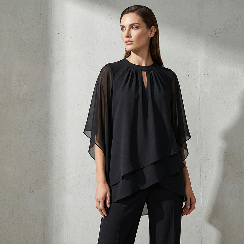 Ensemble élégant deux pièces : chemisier à ourlet asymétrique et pantalon large