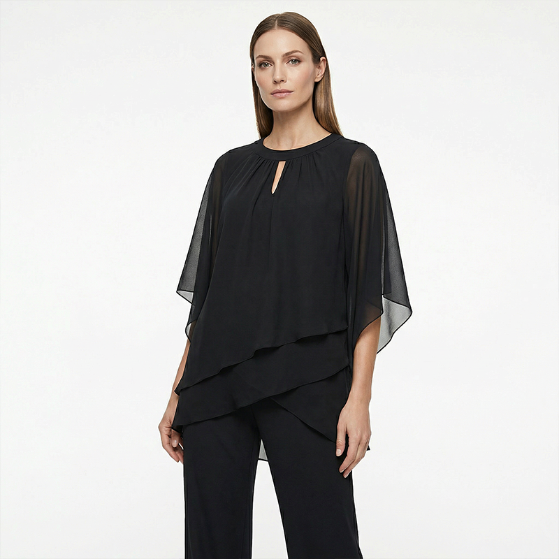 Ensemble élégant deux pièces : chemisier à ourlet asymétrique et pantalon large
