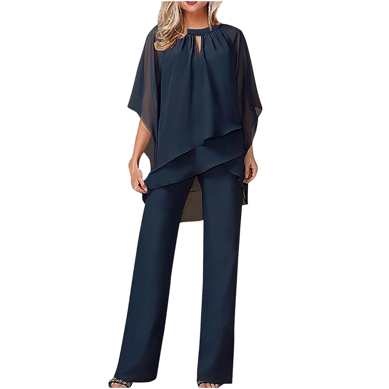 Ensemble élégant deux pièces : chemisier à ourlet asymétrique et pantalon large
