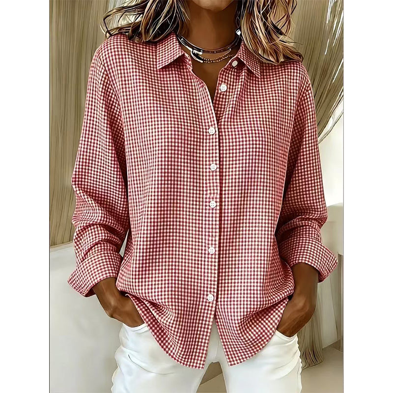 Haut rétro à carreaux à manches longues pour femme