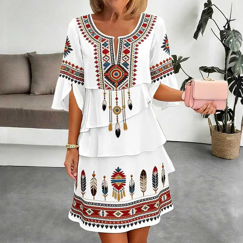 Robe pour femme à coupe étagée et imprimé ethnique vintage