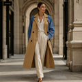 Veste en jean à col et motif patchwork pour femme